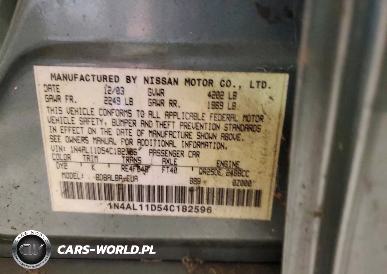 2004 Nissan Altima 2.5 VIN:1N4AL11D54C182596 - 12