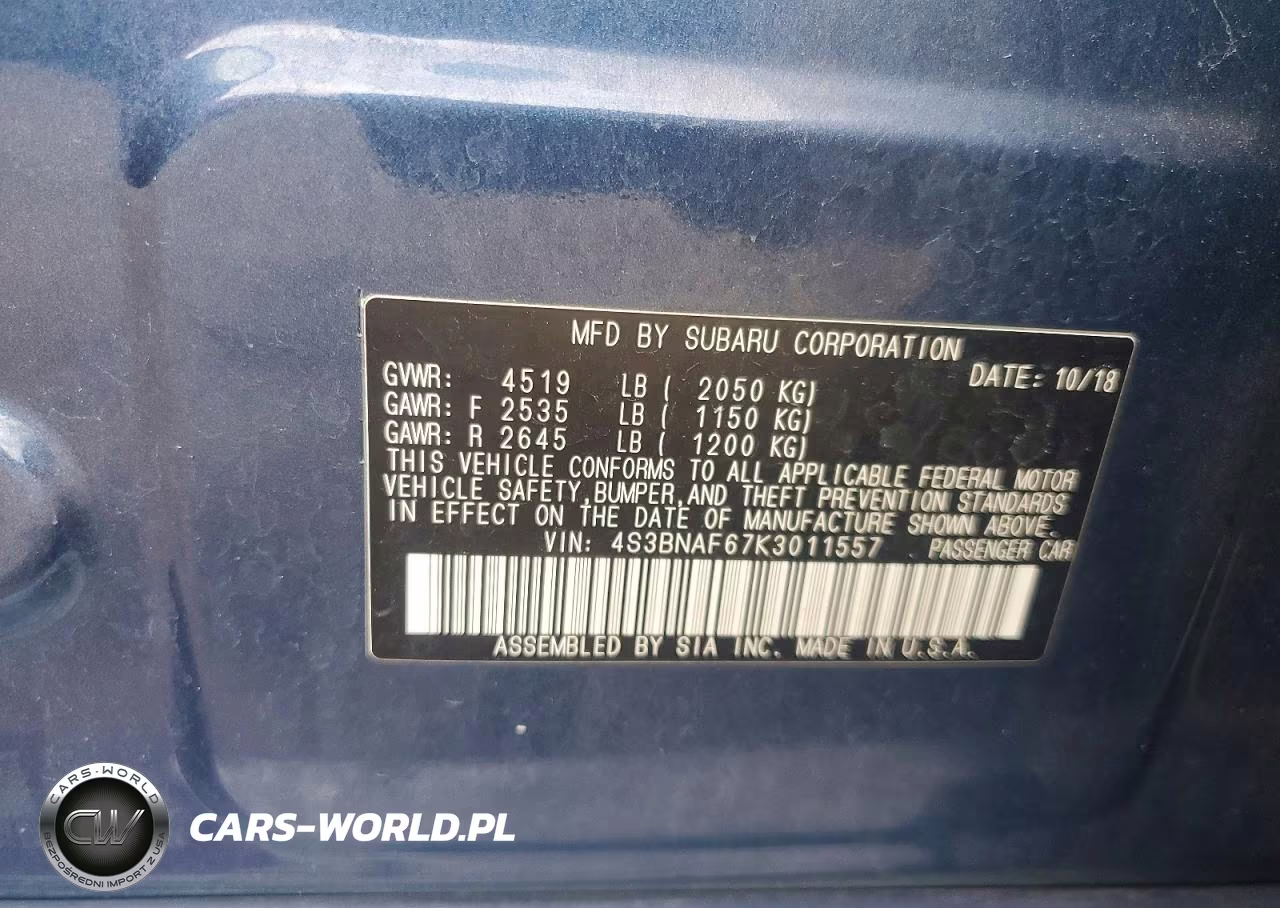2019 Subaru Legacy 2.5I Premium VIN:4S3BNAF67K3011557 - 12