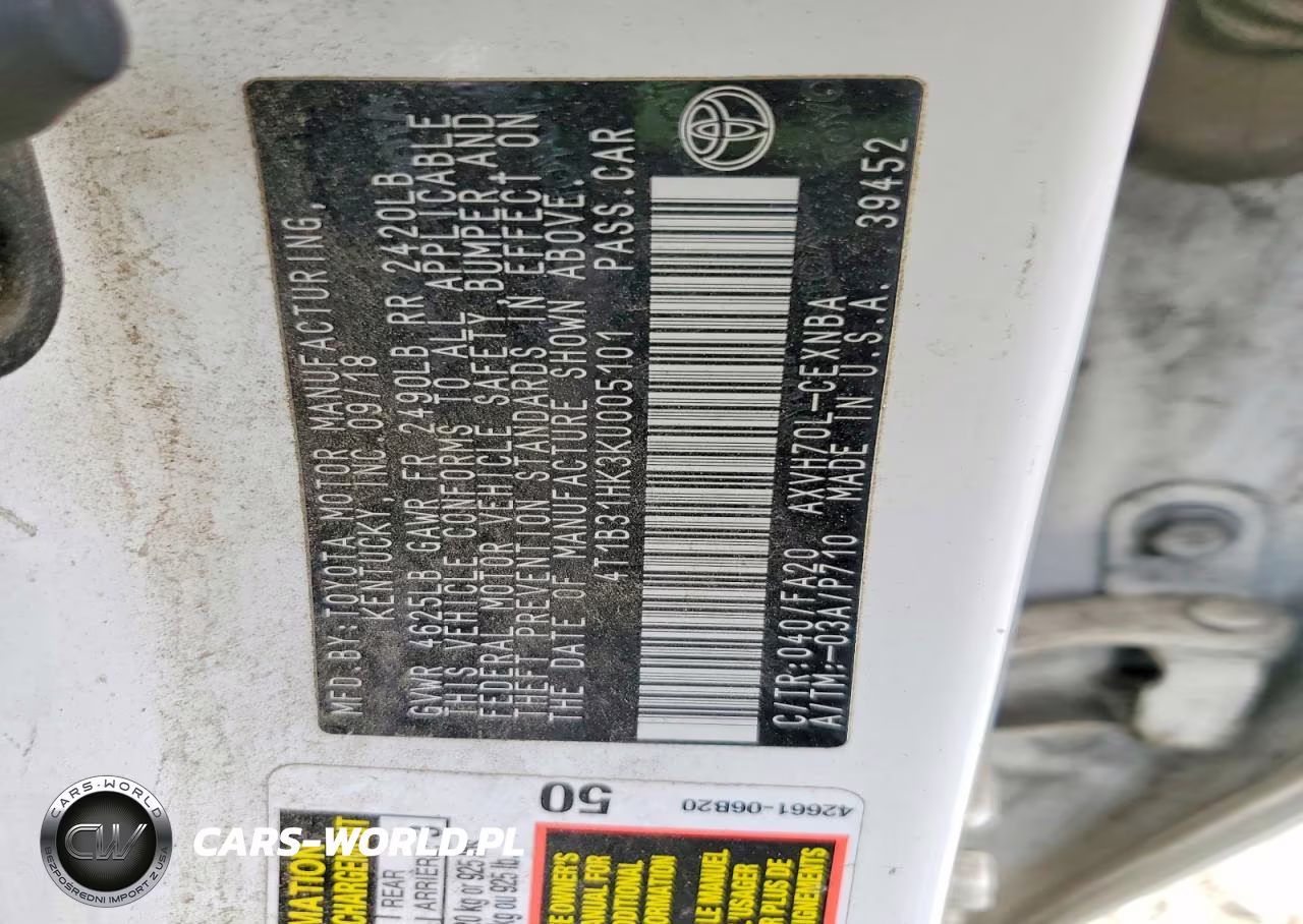 2019 Toyota Camry Le VIN:4T1B31HK3KU005101 - 12