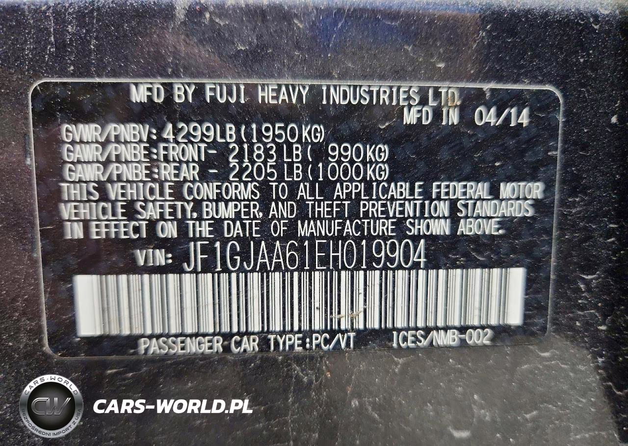 2014 Subaru Impreza VIN:JF1GJAA61EH019904 - 12