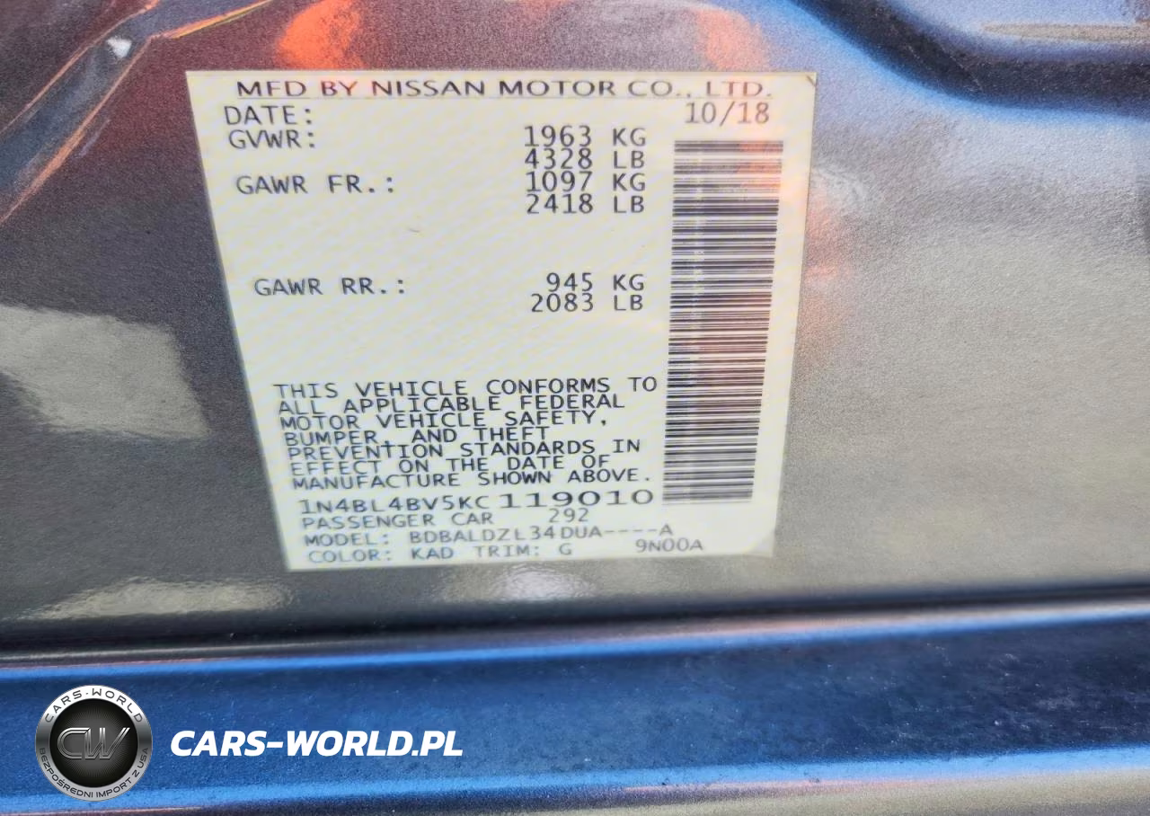 2019 Nissan Altima S VIN:1N4BL4BV5KC119010 - 13