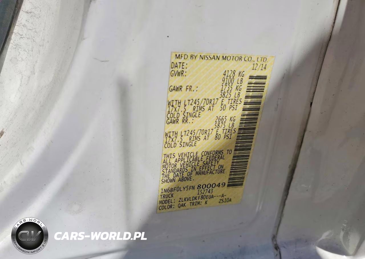 2015 Nissan Nv2500 Utility - Service Van VIN:1N6BF0LY5FN800049 - 13