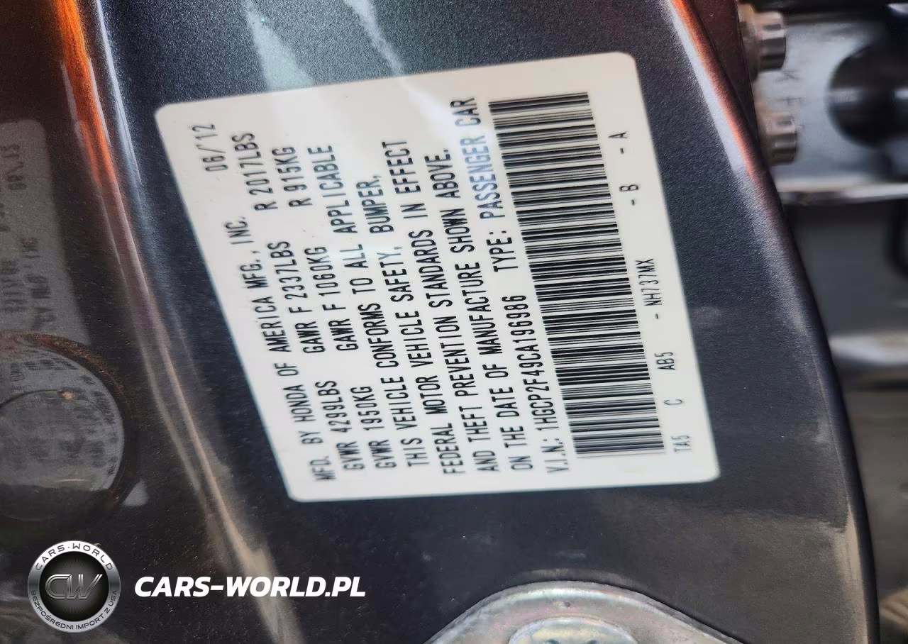2012 Honda Accord Lxp VIN:1HGCP2F49CA196986 - 13