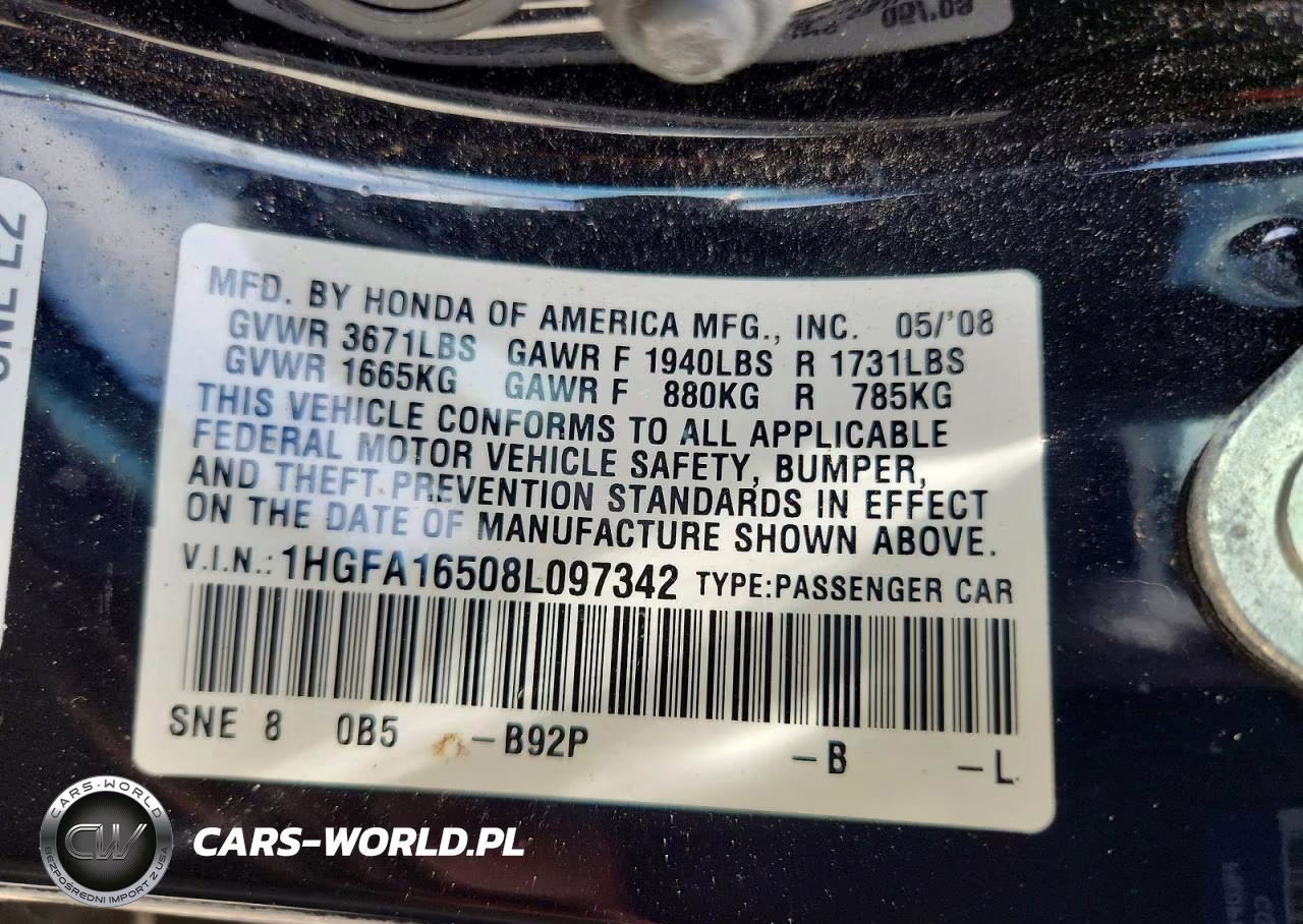 2008 Honda Civic Lx VIN:1HGFA16508L097342 - 12