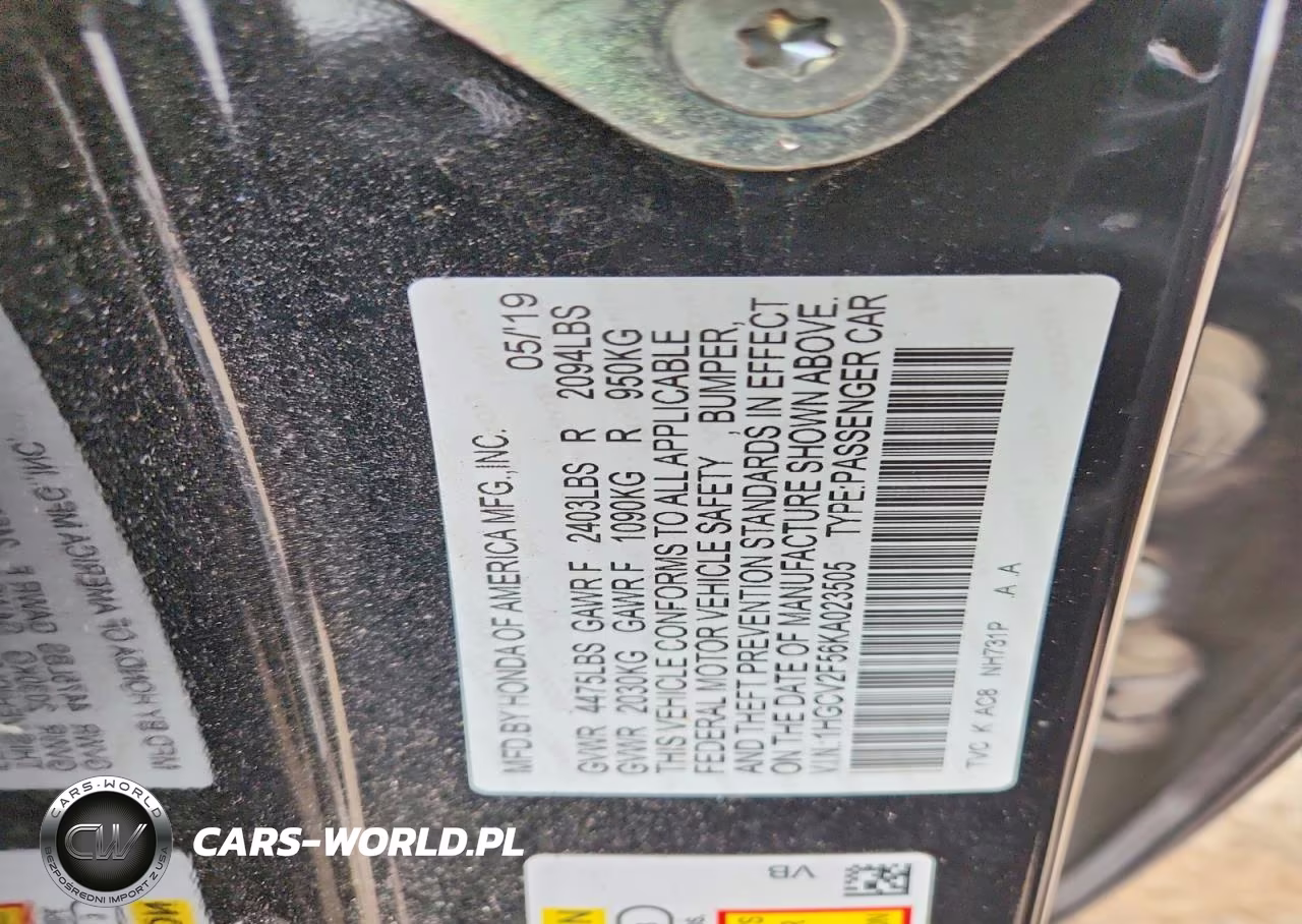 2019 Honda Accord Exl VIN:1HGCV2F56KA023505 - 12