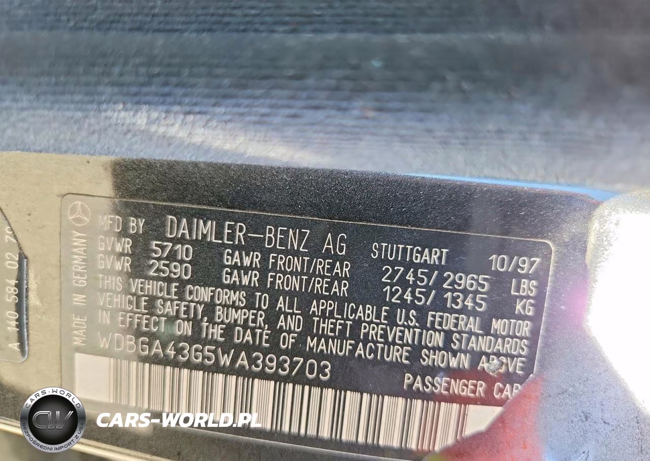1998 Mercedes-Benz S 420 VIN:WDBGA43G5WA393703 - 13