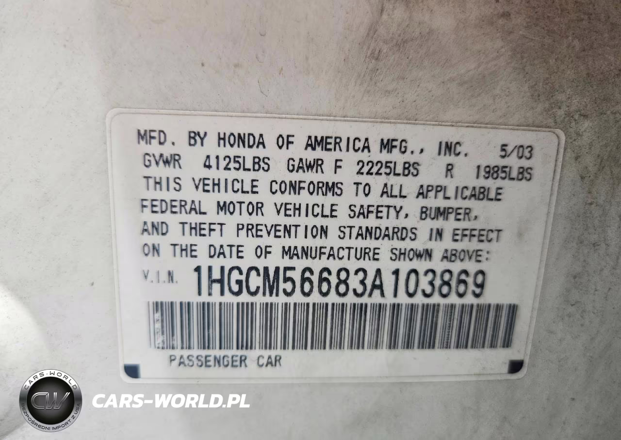 2003 Honda Accord Ex VIN:1HGCM56683A103869 - 12