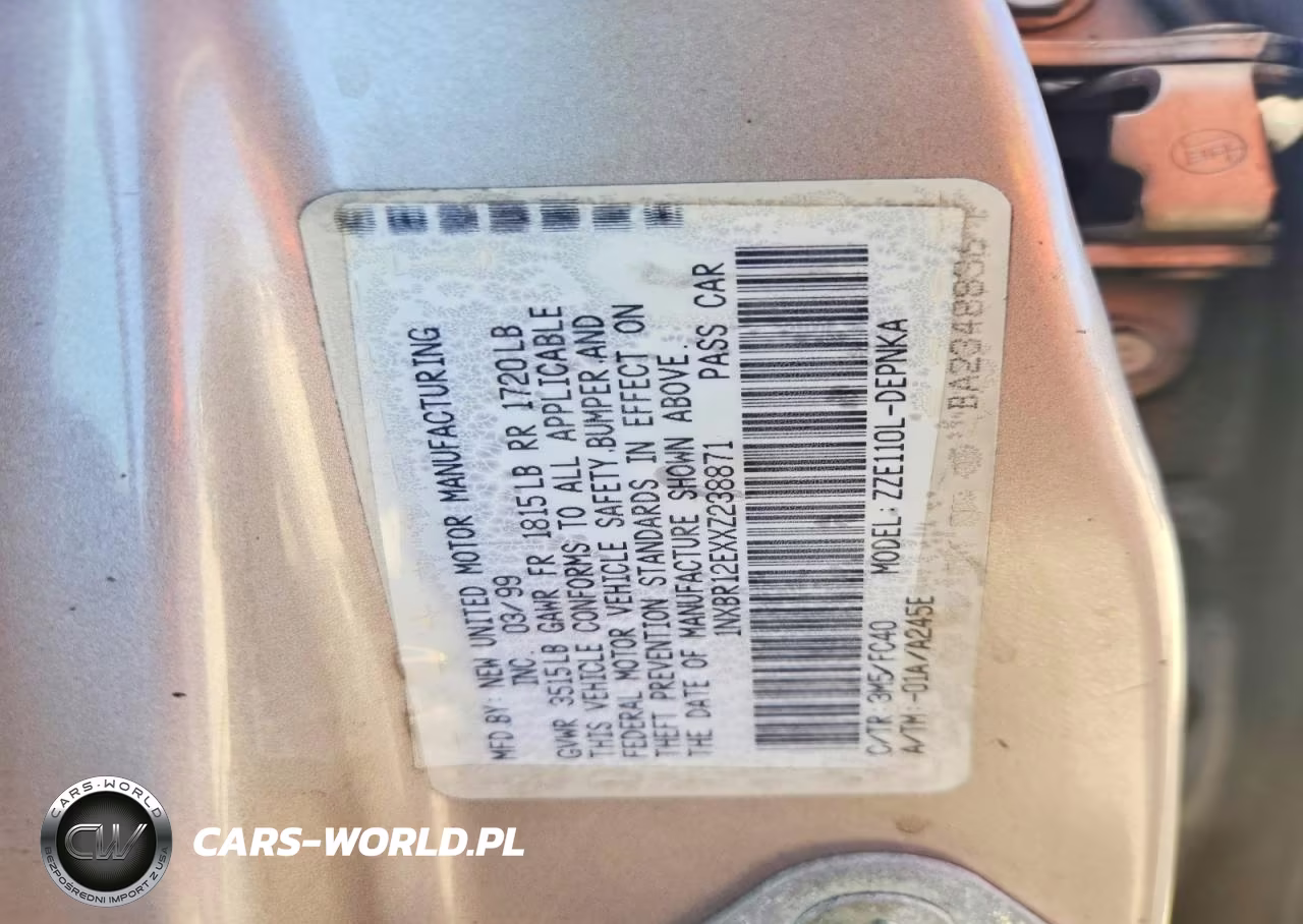1999 Toyota Corolla Ve VIN:1NXBR12EXXZ238871 - 12