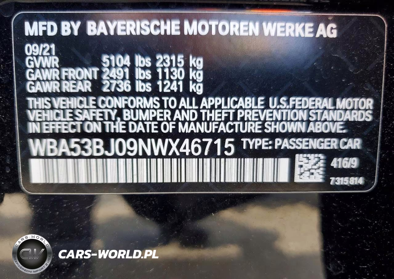 2022 BMW 540 I VIN:WBA53BJ09NWX46715 - 12