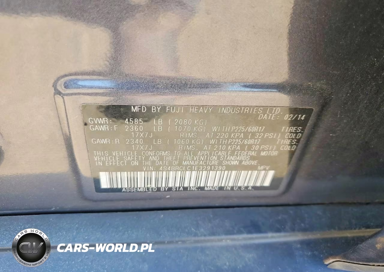 2014 Subaru Outback 2.5I Limited VIN:4S4BRCLC1E3291390 - 12