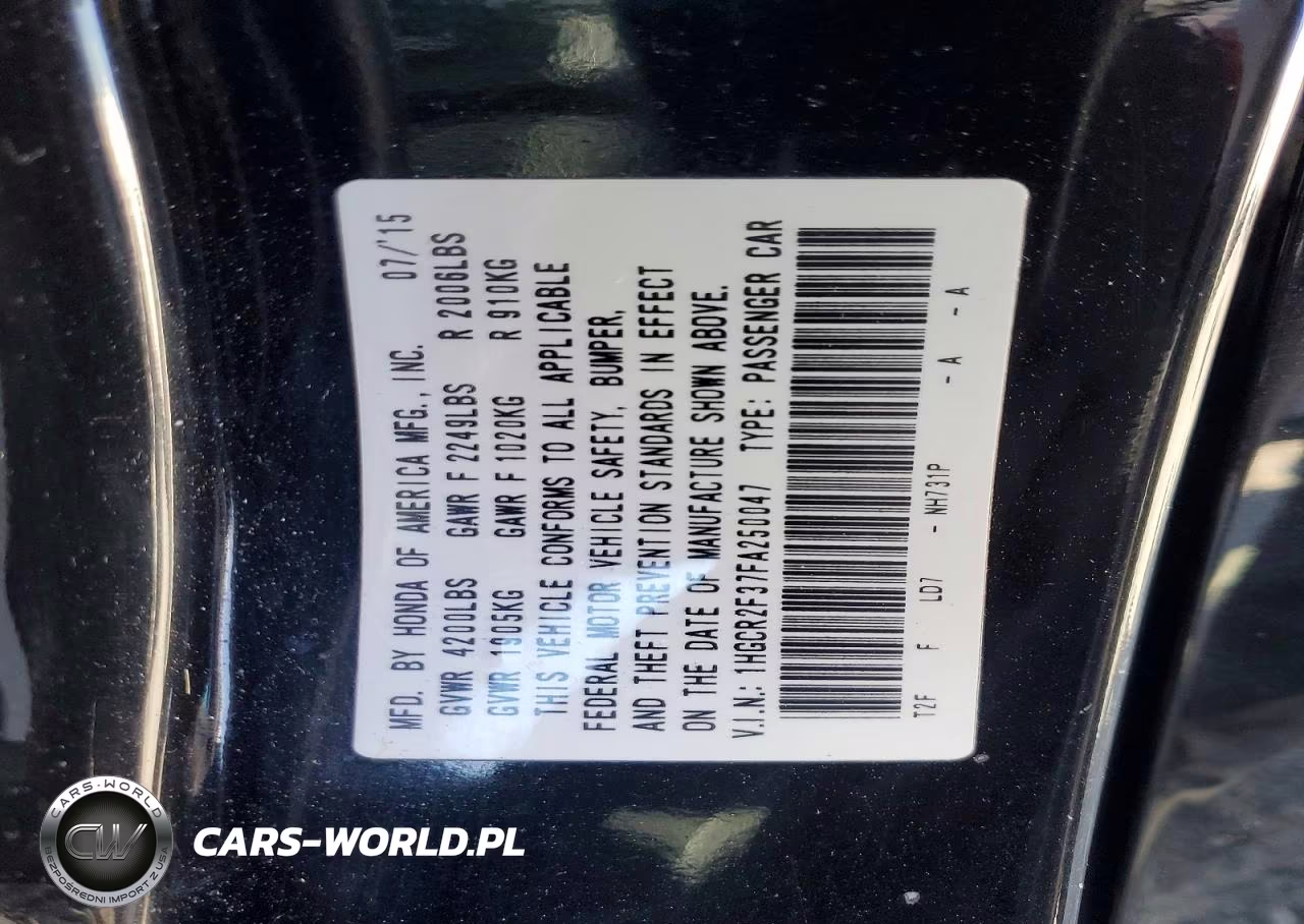 2015 Honda Accord Lx VIN:1HGCR2F37FA250047 - 12