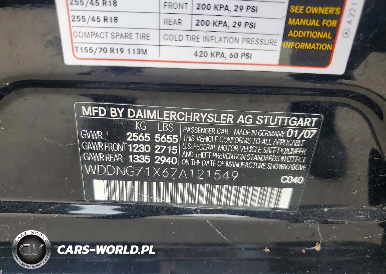 2007 Mercedes-Benz S 550 VIN:WDDNG71X67A121549 - 12