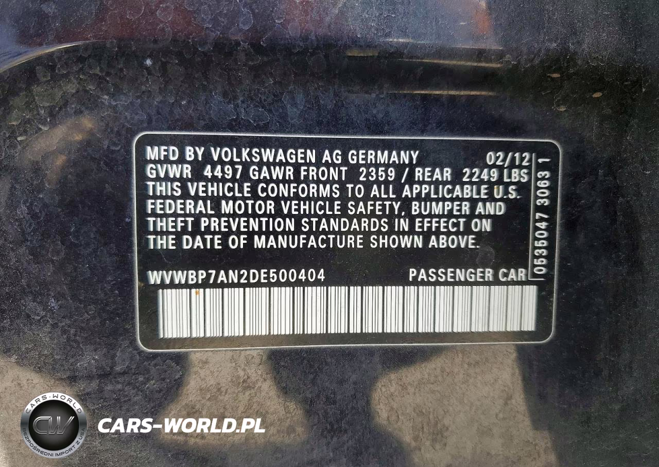 2013 Volkswagen Cc Sport VIN:WVWBP7AN2DE500404 - 12