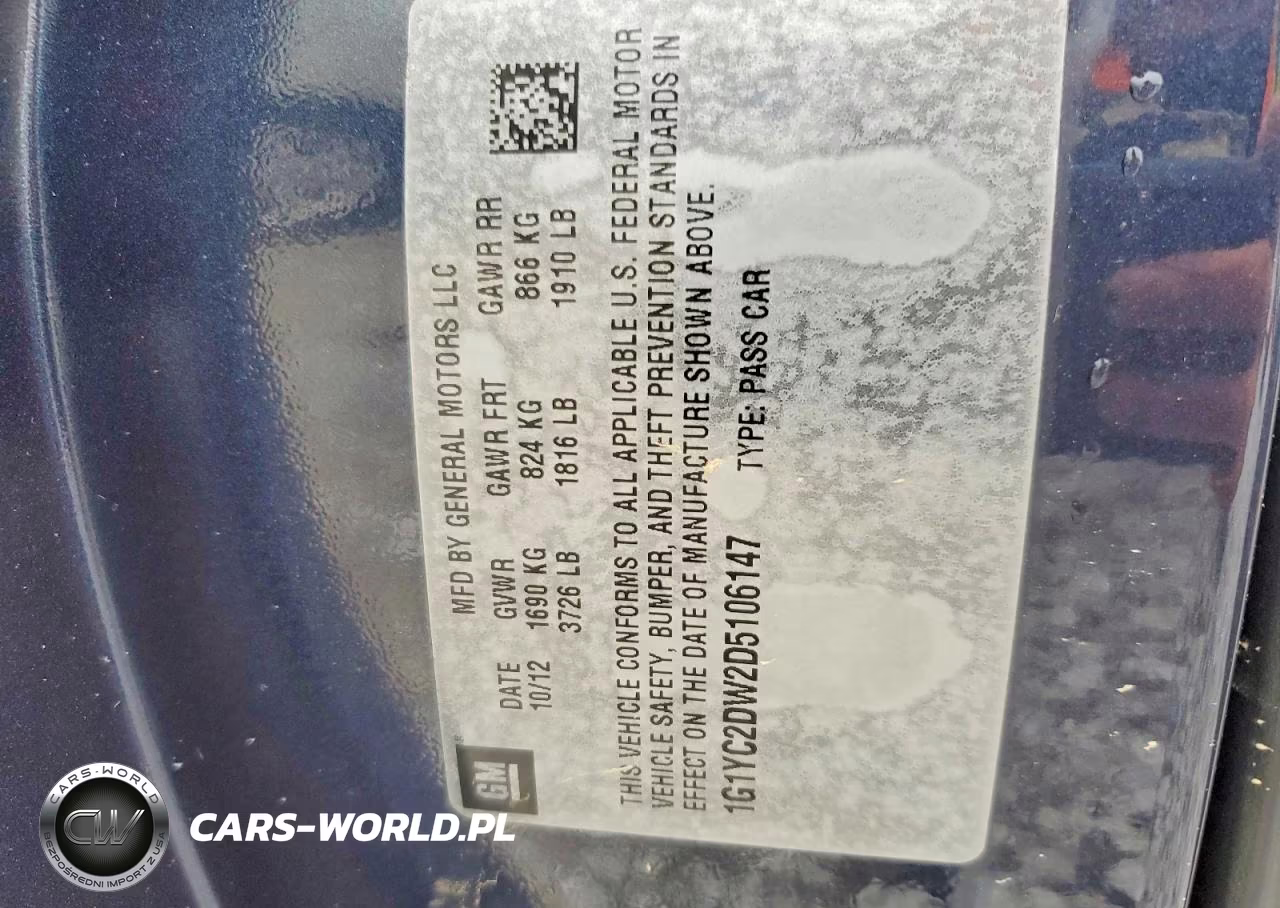 2013 Chevrolet Corvette VIN:1G1YC2DW2D5106147 - 12