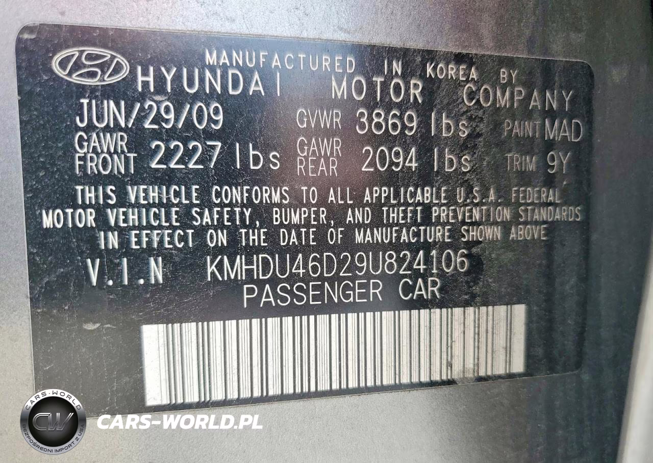 2009 Hyundai Elantra Gls VIN:KMHDU46D29U824106 - 12