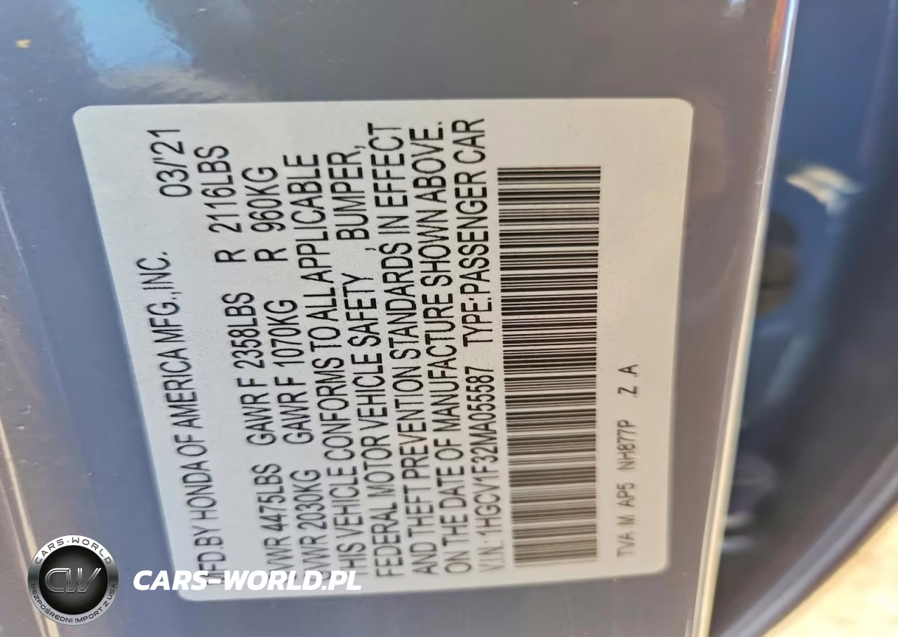2021 Honda Accord Sport VIN:1HGCV1F32MA055587 - 13