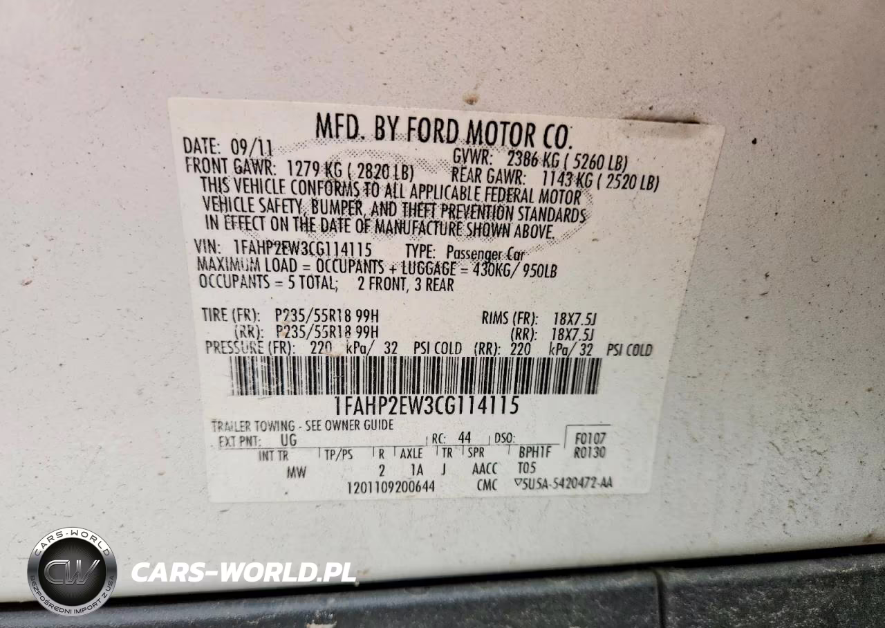 2012 Ford Taurus Sel VIN:1FAHP2EW3CG114115 - 12
