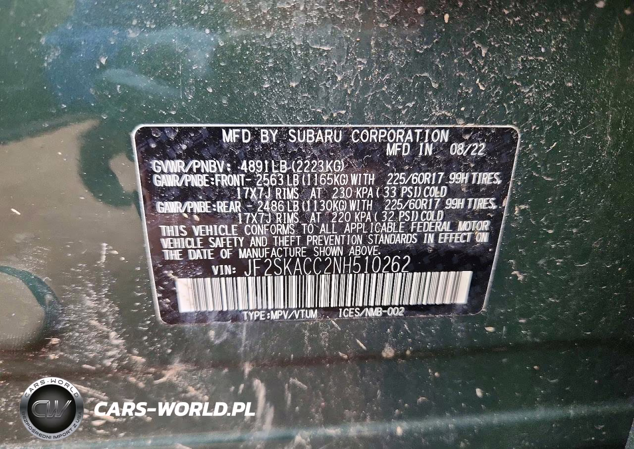 2022 Subaru Forester VIN:JF2SKACC2NH510262 - 13