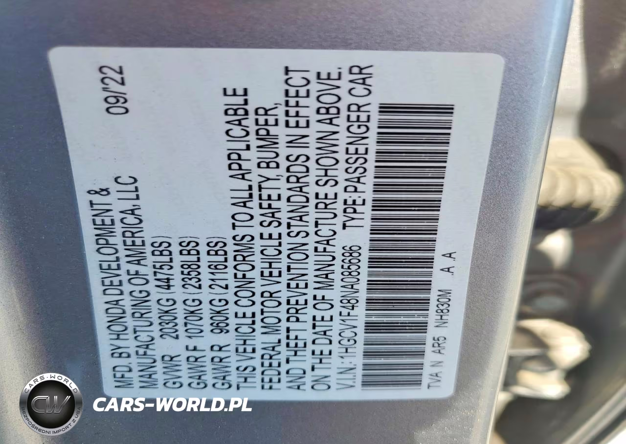 2022 Honda Accord Sport Se VIN:1HGCV1F48NA085686 - 12