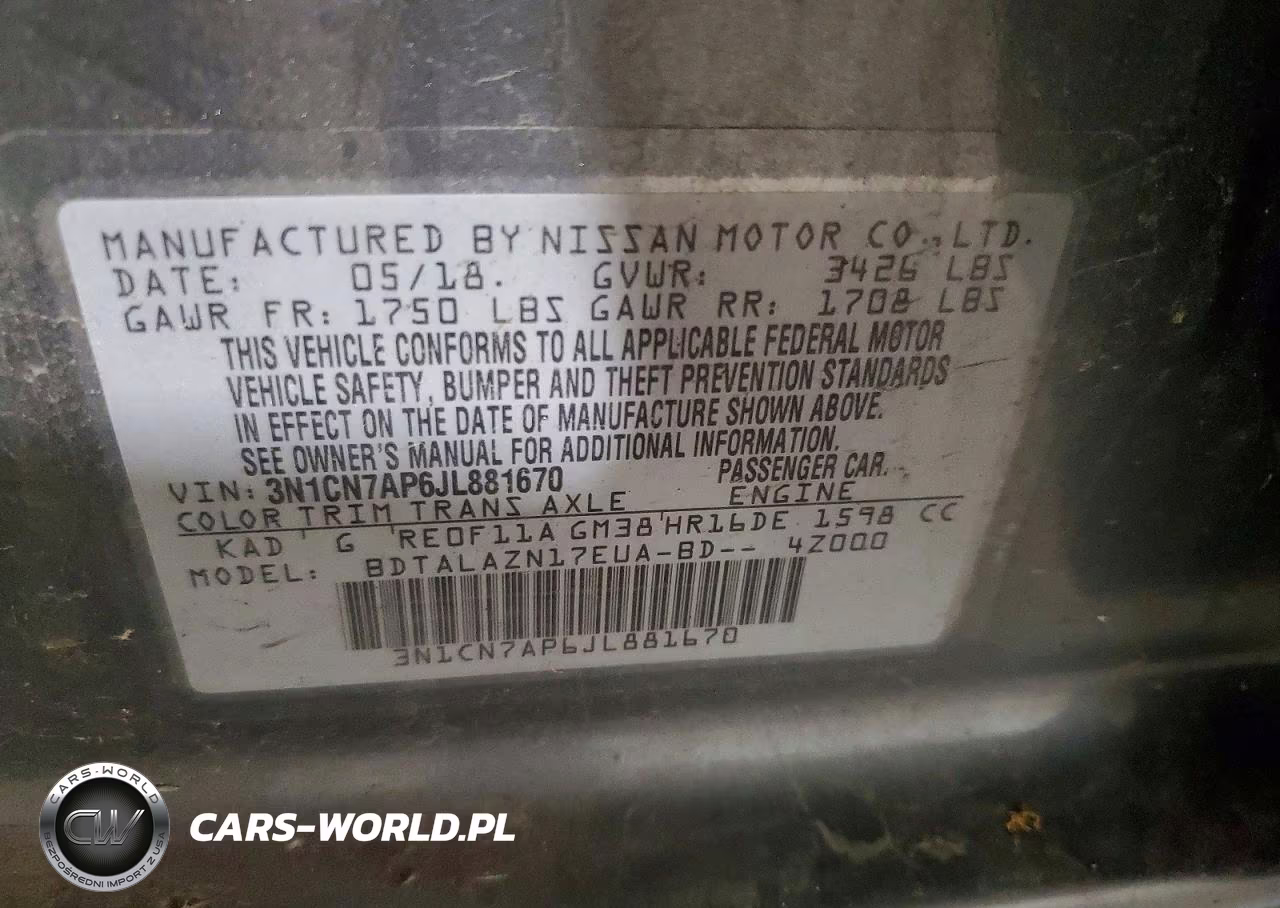 2018 Nissan Versa S Plus VIN:3N1CN7AP6JL881670 - 12