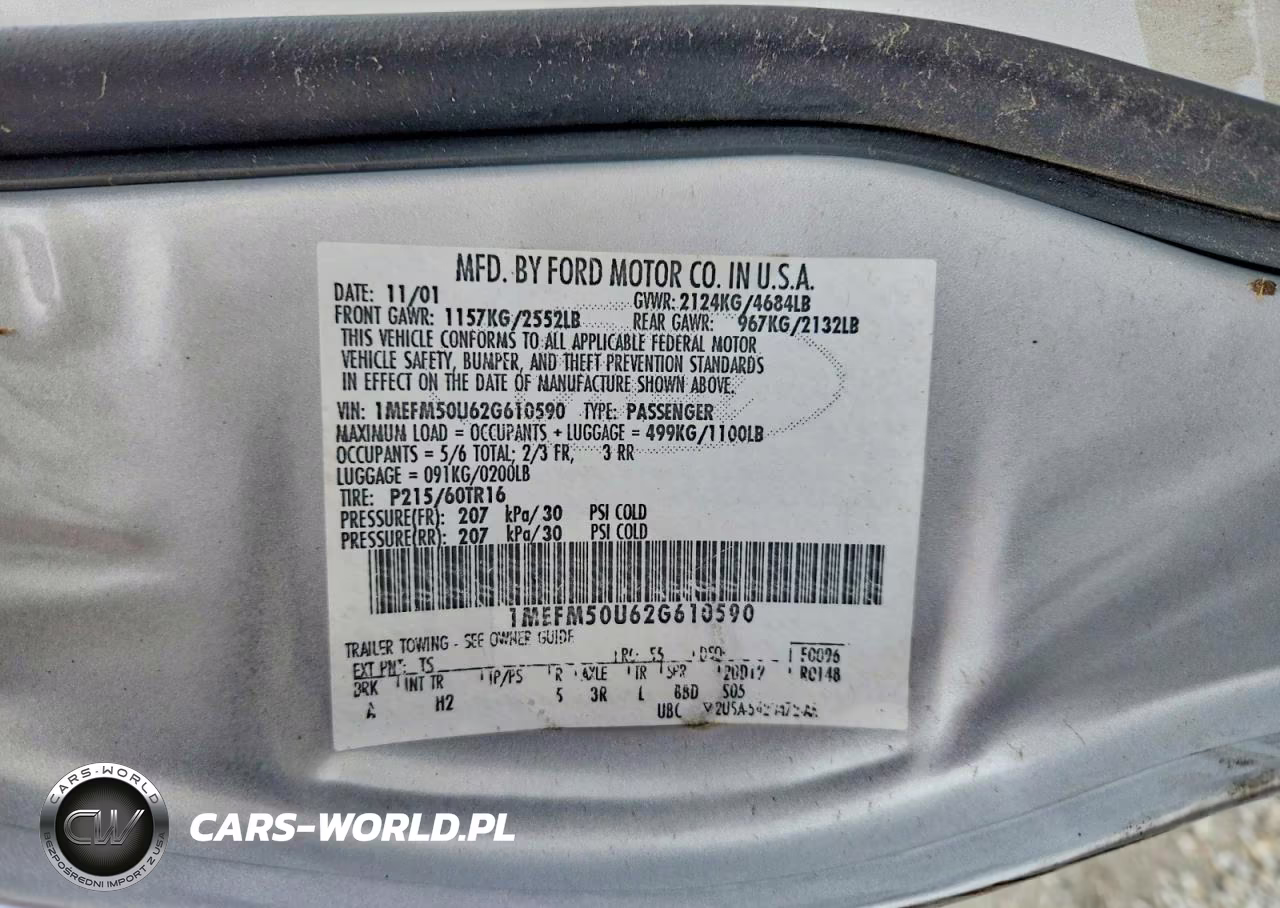 2002 Mercury Sable Gs VIN:1MEFM50U62G610590 - 12