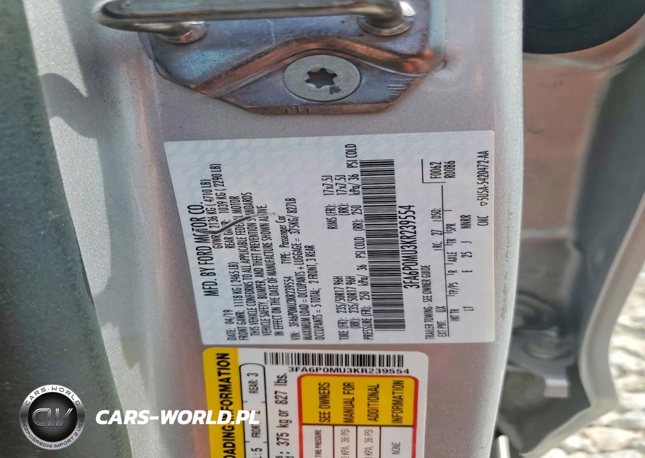 2019 Ford Fusion Sel VIN:3FA6P0MU3KR239554 - 13