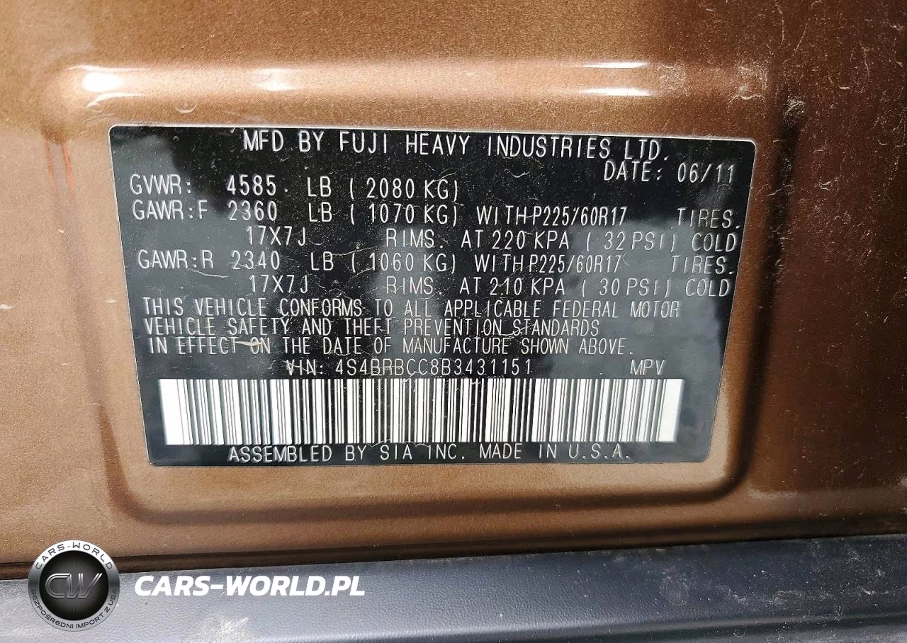 2011 Subaru Outback 2.5I Premium VIN:4S4BRBCC8B3431151 - 13
