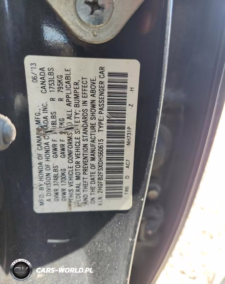 2013 Honda Civic Lx VIN:2HGFB2F5XDH560615 - 12