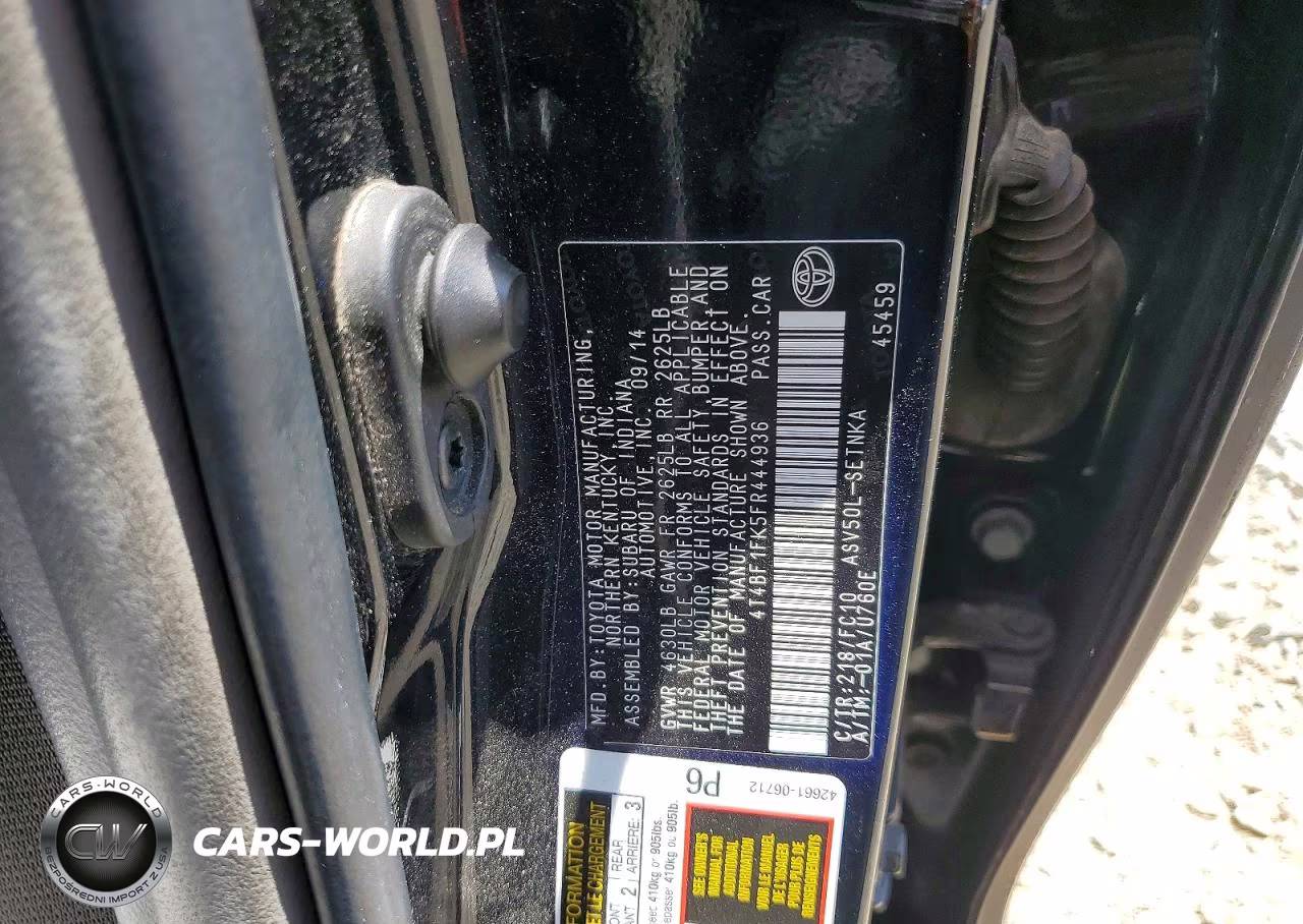 2015 Toyota Camry Le VIN:4T4BF1FK5FR444936 - 12