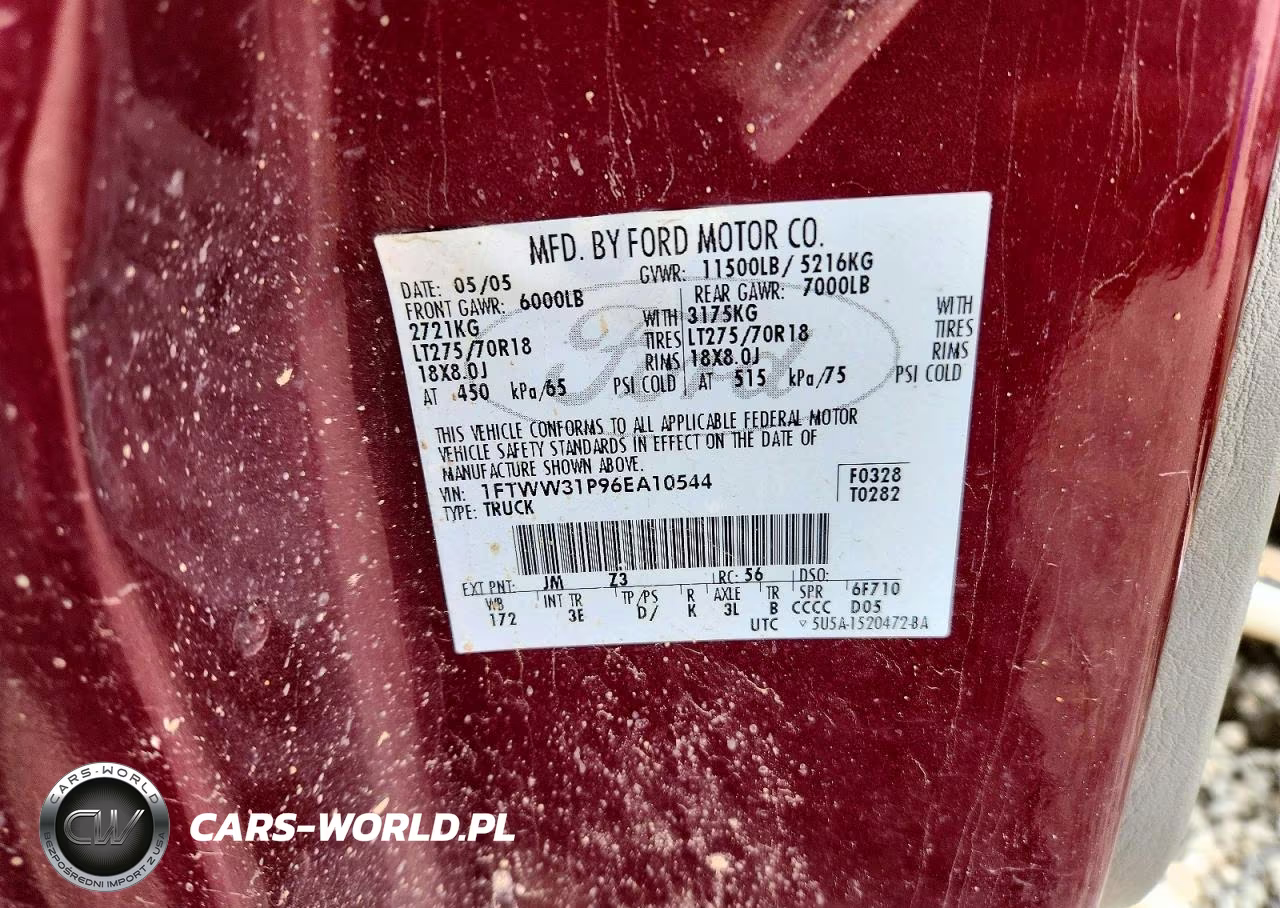 2006 Ford F350 Srw Super Duty VIN:1FTWW31P96EA10544 - 12