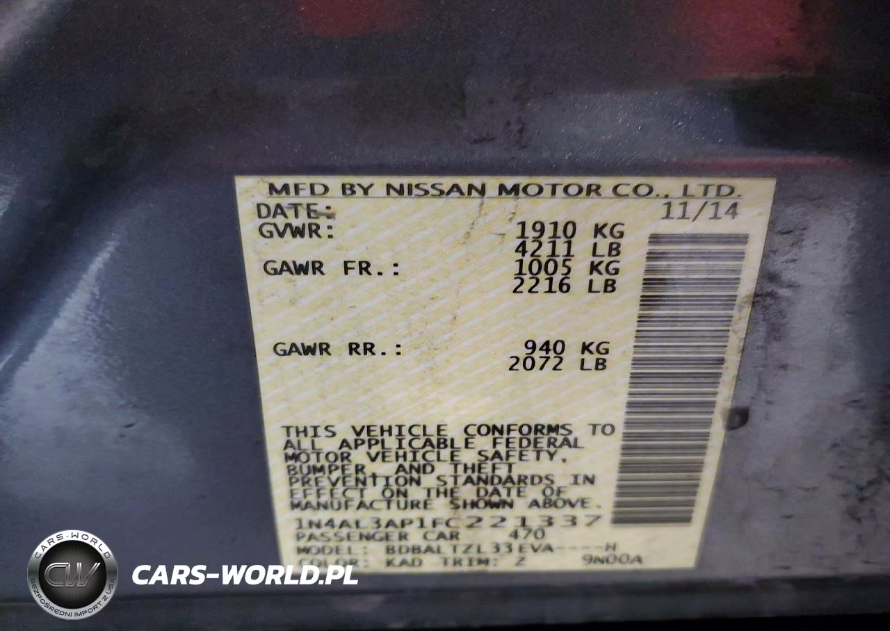 2015 Nissan Altima 2.5 Sl VIN:1N4AL3AP1FC221337 - 12