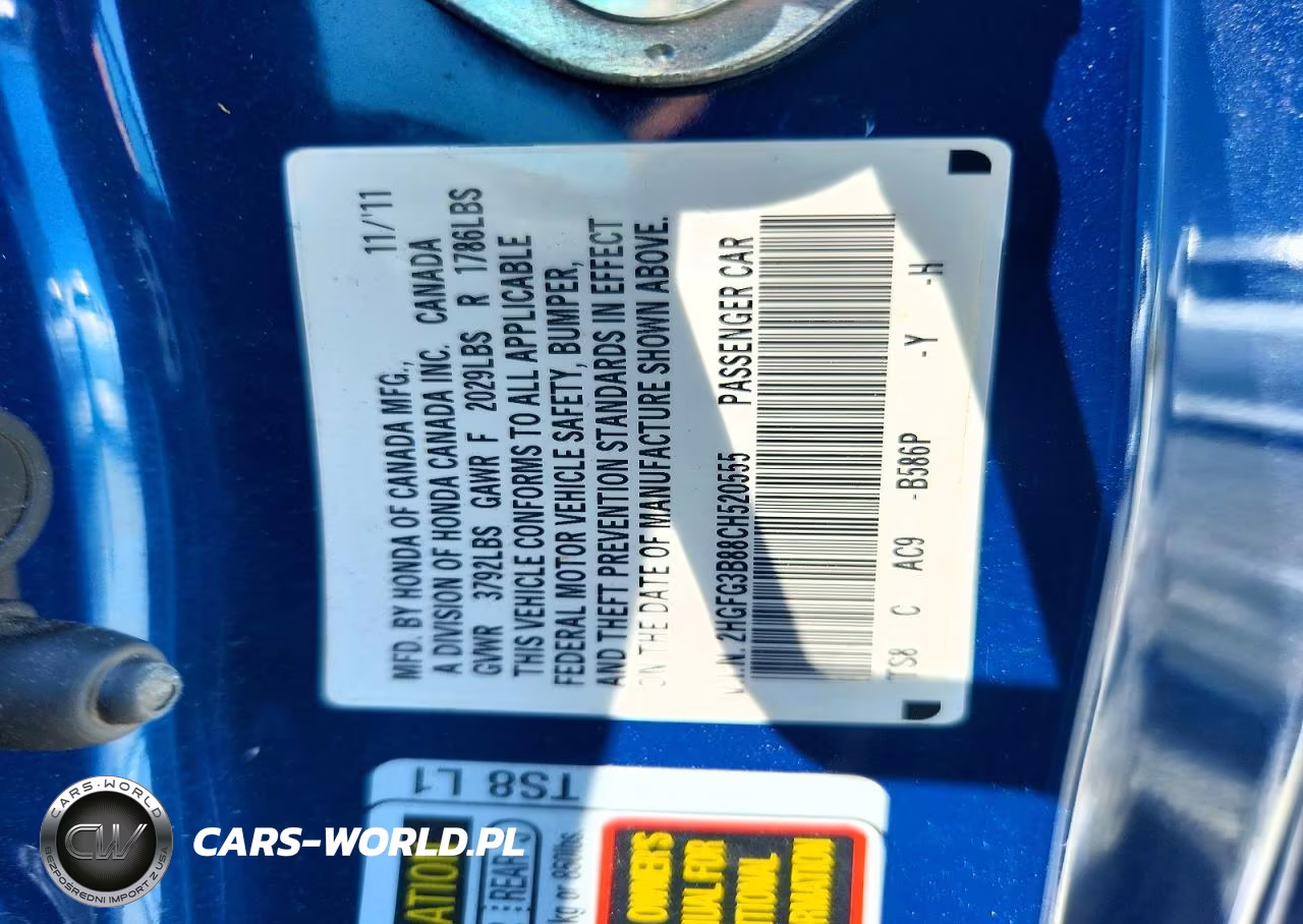 2012 Honda Civic Ex VIN:2HGFG3B88CH520555 - 12