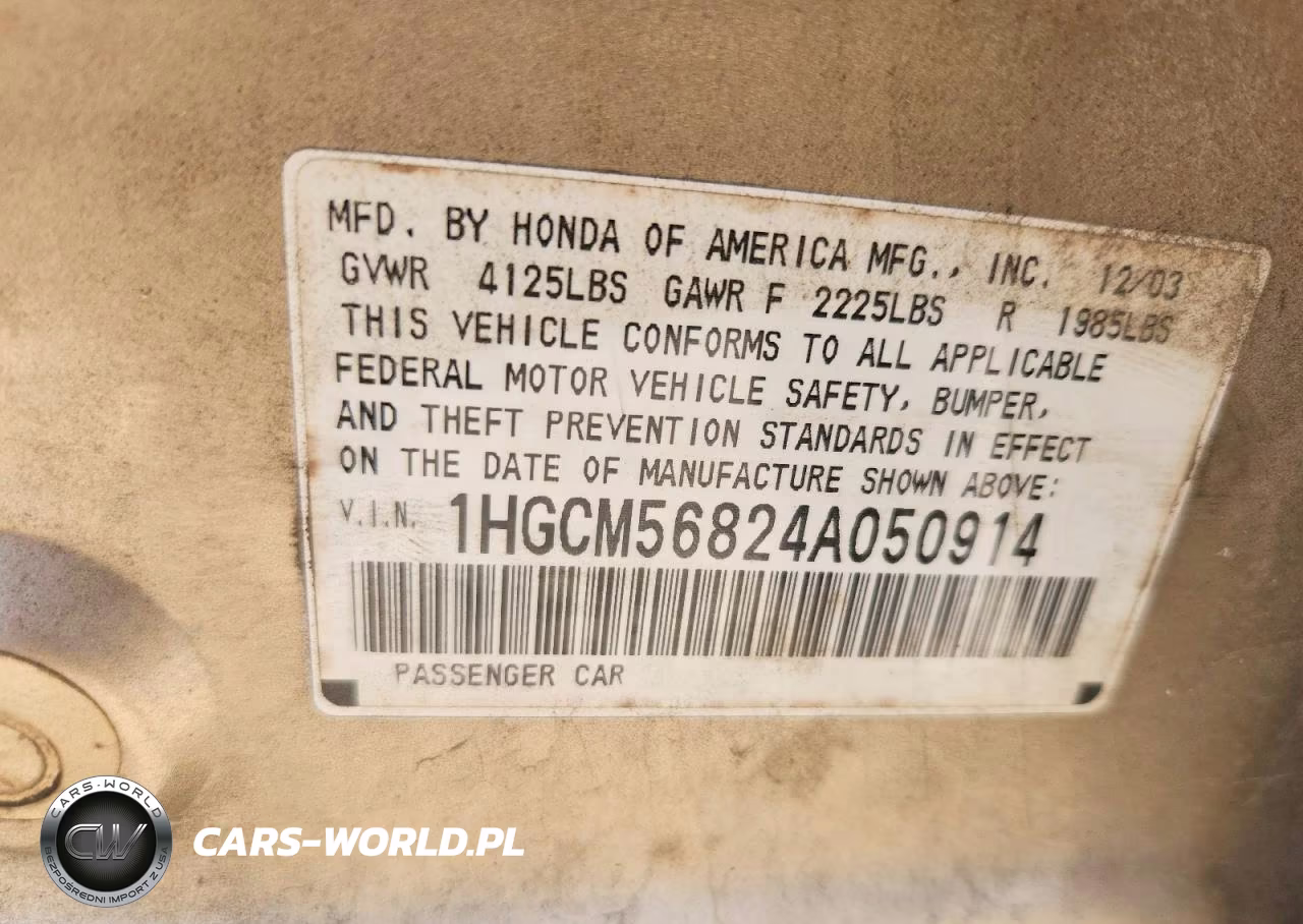 2004 Honda Accord Ex VIN:1HGCM56824A050914 - 13