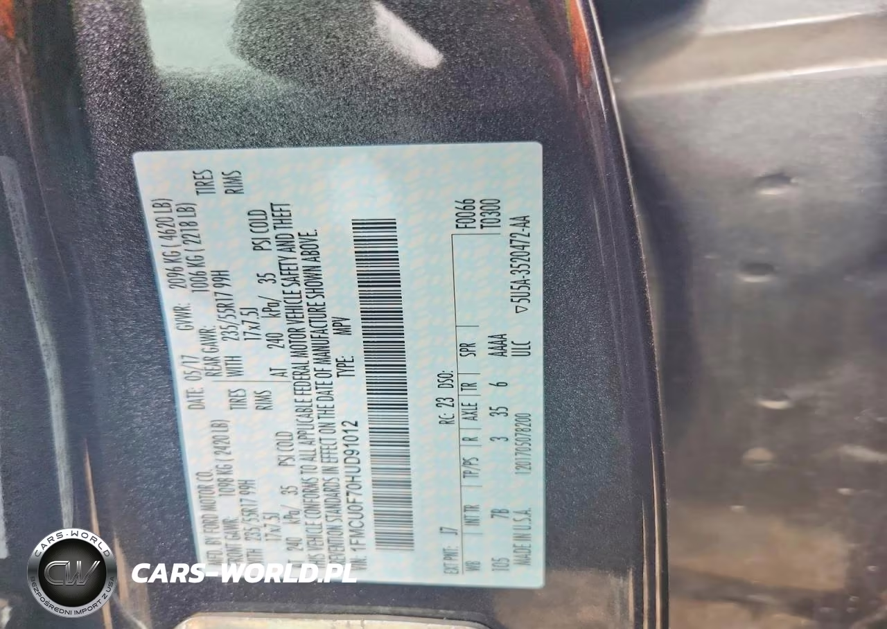 2017 Ford Escape S VIN:1FMCU0F70HUD91012 - 12