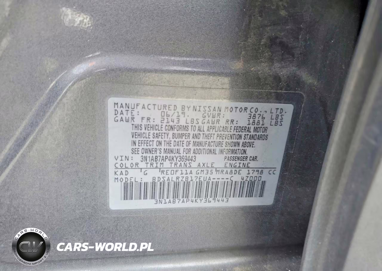 2019 Nissan Sentra Sr VIN:3N1AB7AP4KY369443 - 12