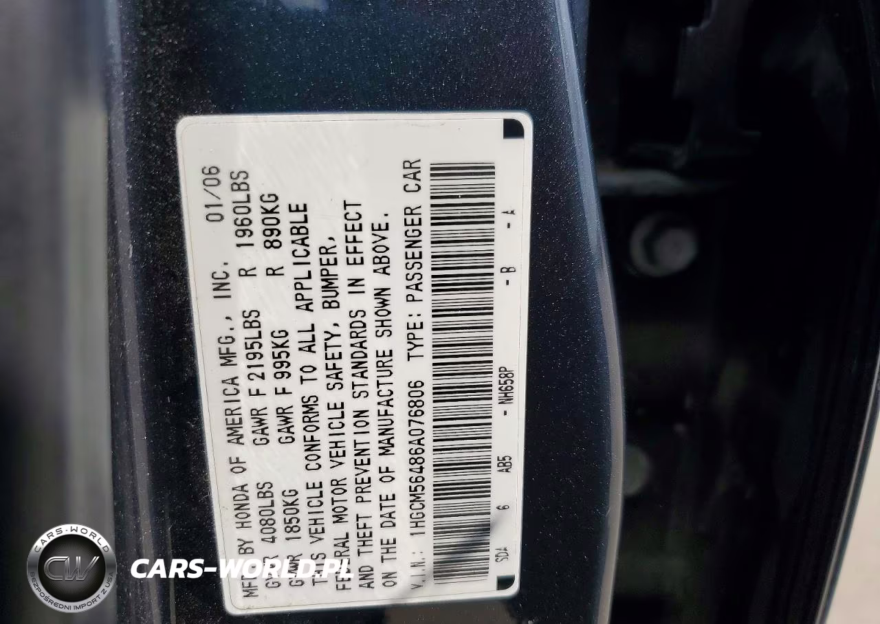2006 Honda Accord Lx VIN:1HGCM56486A076806 - 12