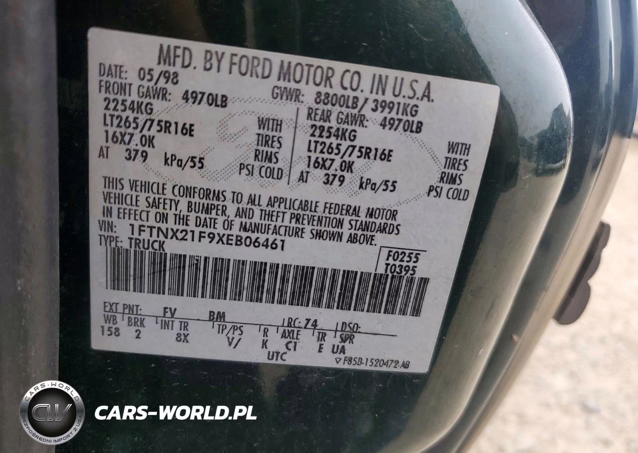 1999 Ford F250 Super Duty VIN:1FTNX21F9XEB06461 - 12