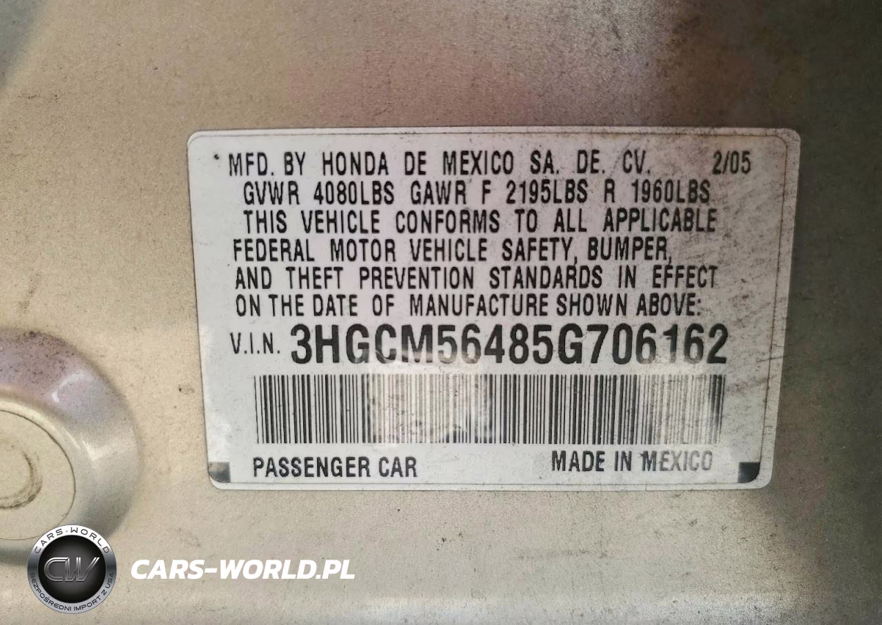 2005 Honda Accord Lx VIN:3HGCM56485G706162 - 13