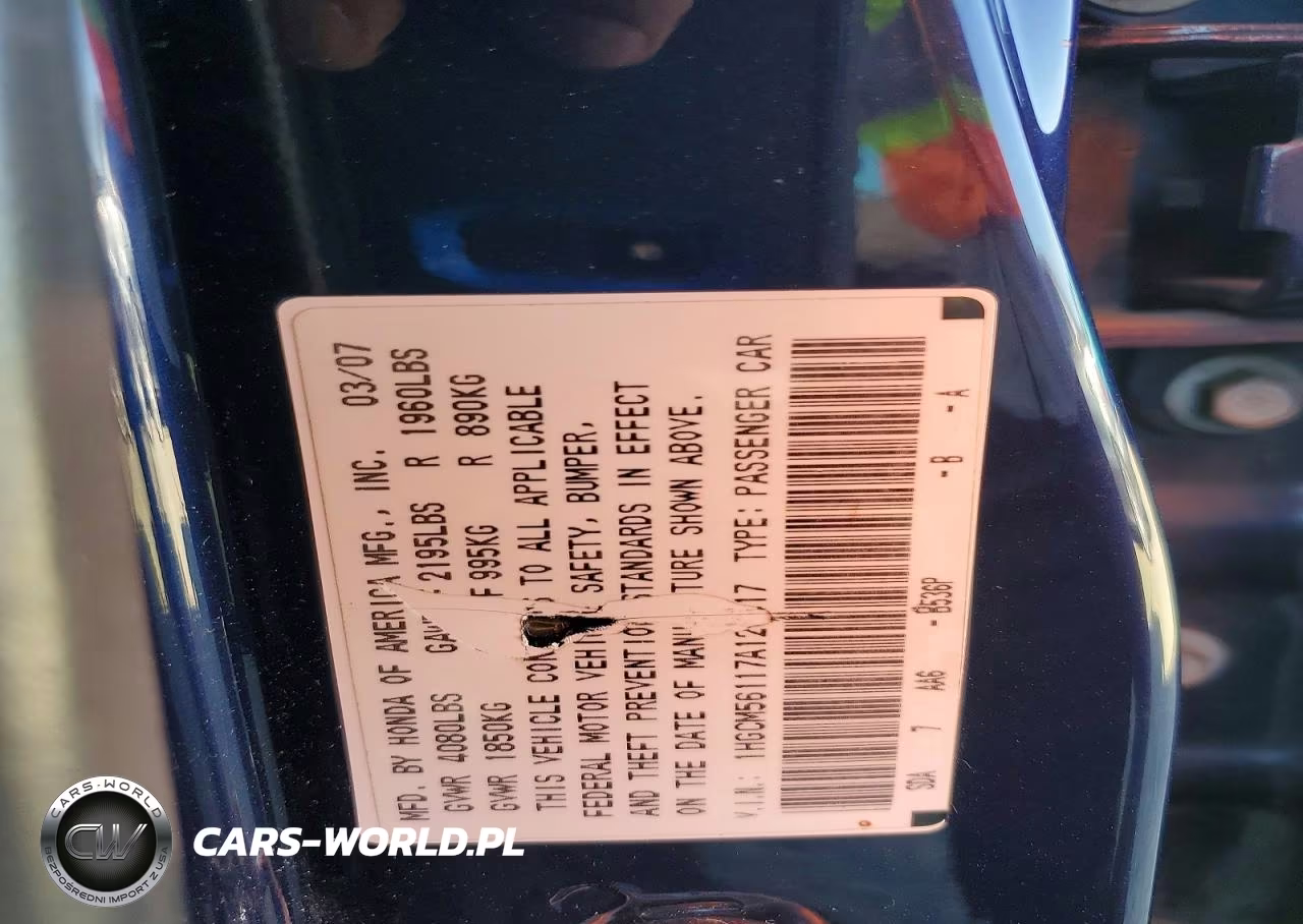 2007 Honda Accord Value VIN:1HGCM56117A129417 - 12