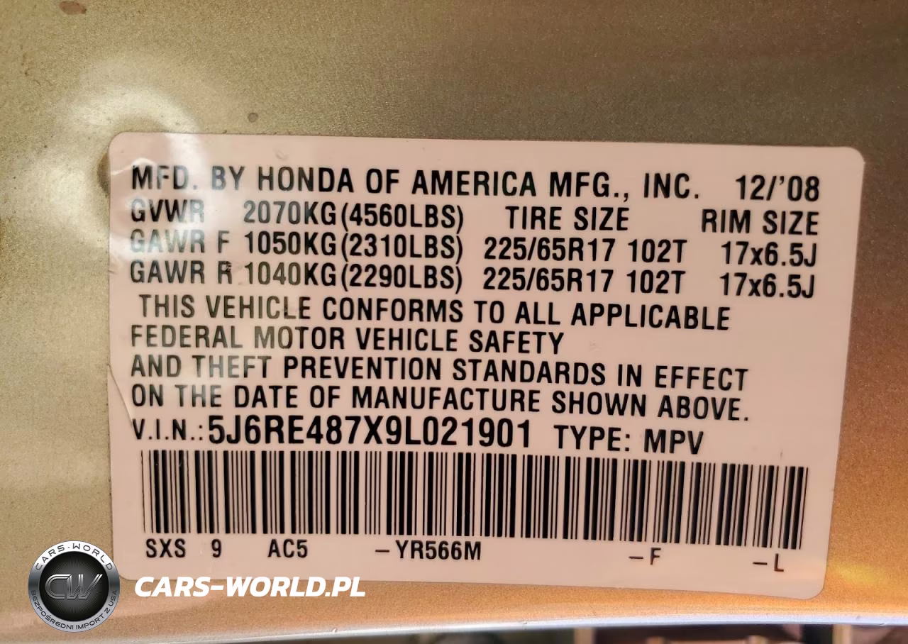 2009 Honda Cr-V Ex-L VIN:5J6RE487X9L021901 - 13