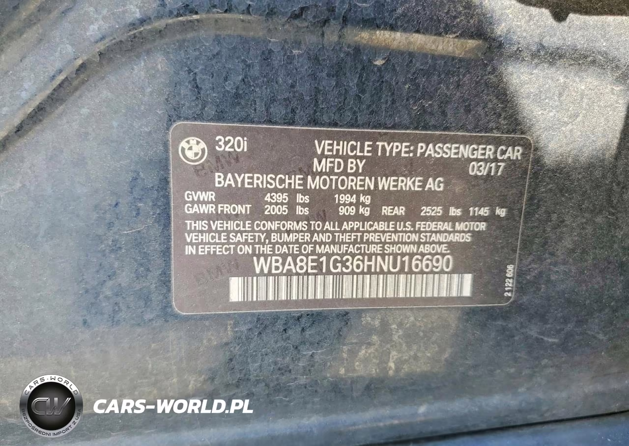 2017 BMW 320 I VIN:WBA8E1G36HNU16690 - 12