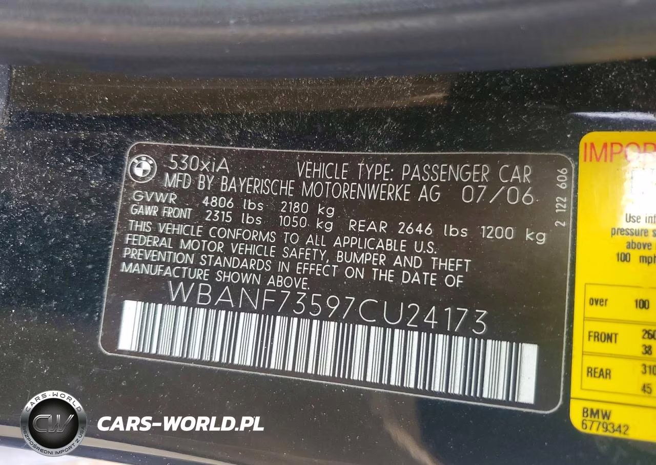 2007 BMW 530 Xi VIN:WBANF73597CU24173 - 12