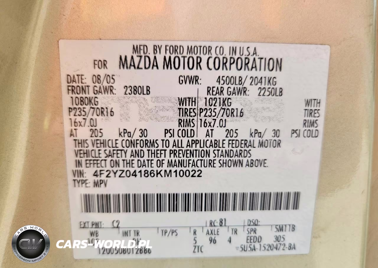2006 Mazda Tribute S VIN:4F2YZ04186KM10022 - 13