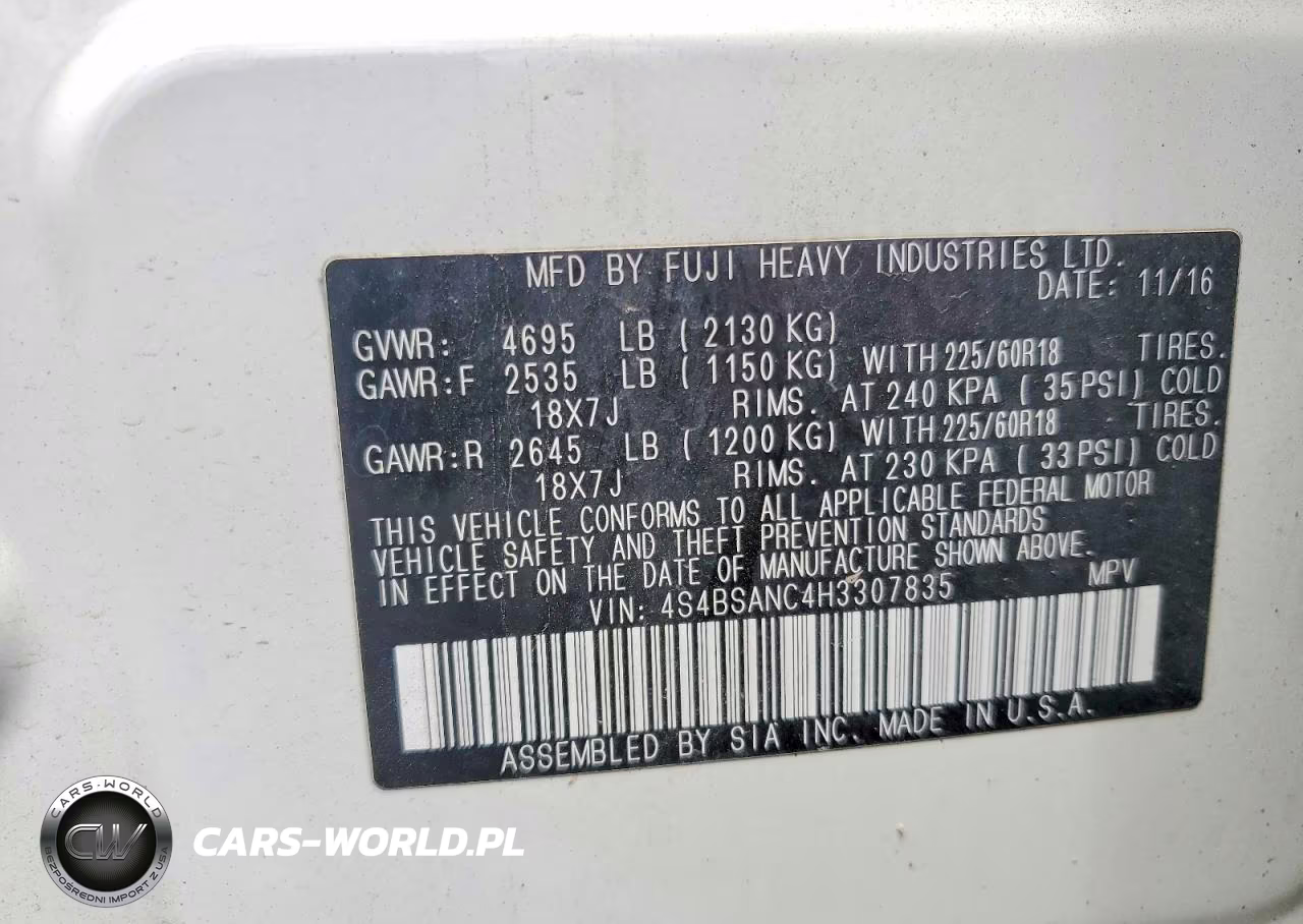 2017 Subaru Outback 2.5I Limited VIN:4S4BSANC4H3307835 - 12