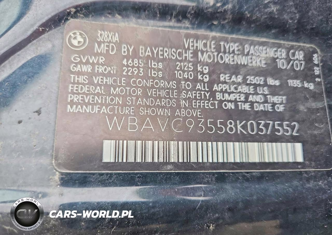 2008 BMW 328 Xi VIN:WBAVC93558K037552 - 12