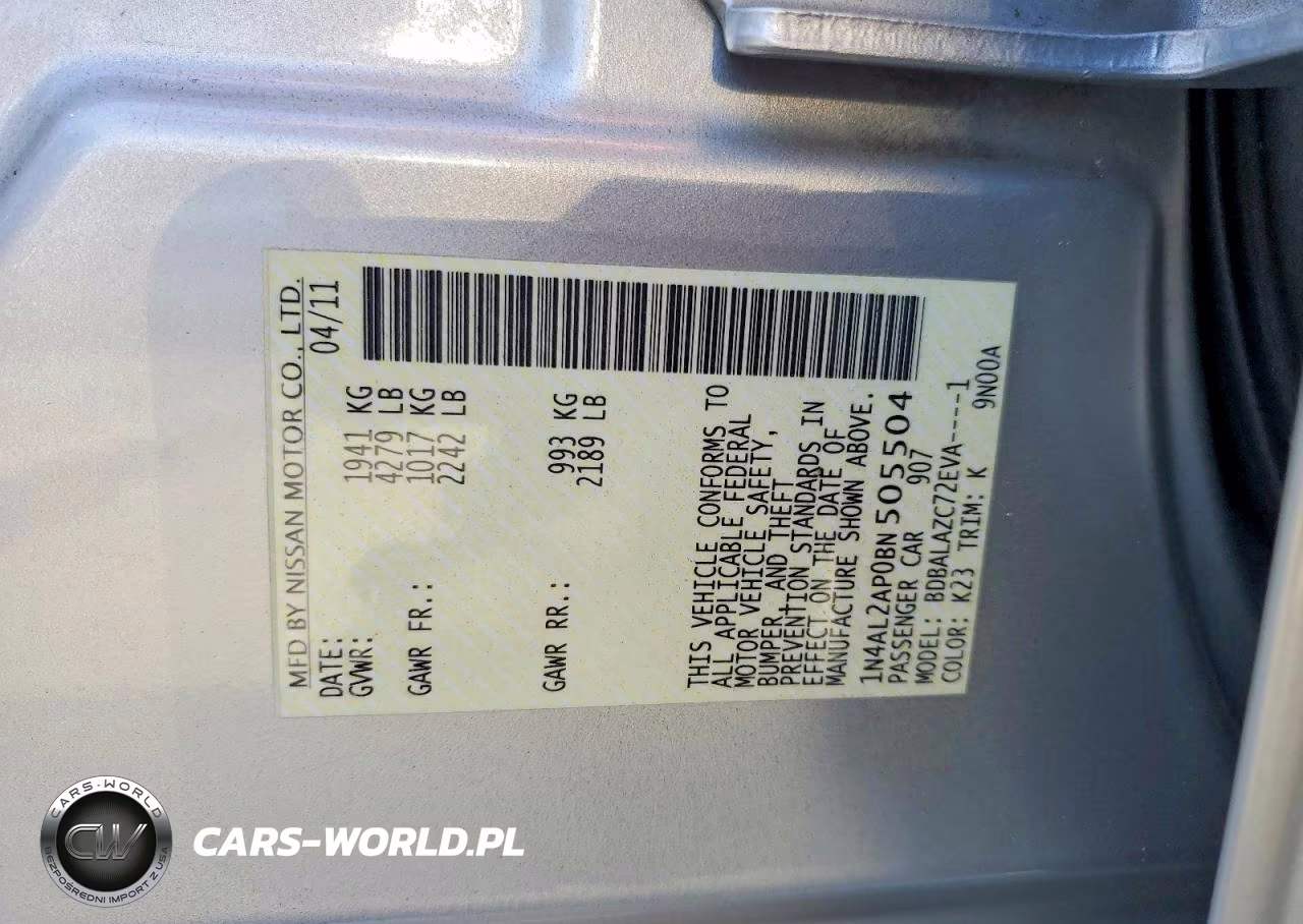 2011 Nissan Altima 2.5 VIN:1N4AL2AP0BN505504 - 12
