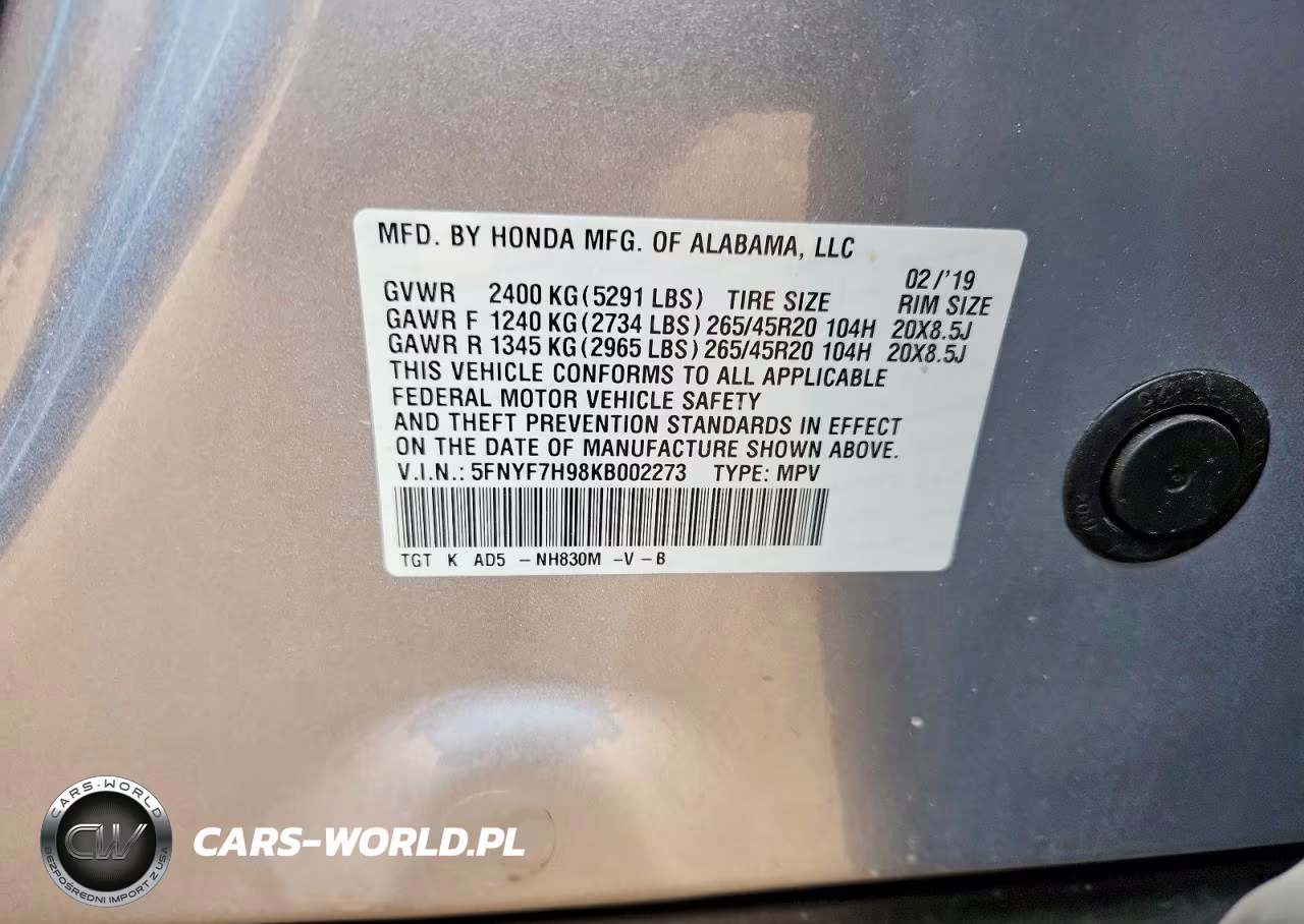 2019 Honda Passport Touring VIN:5FNYF7H98KB002273 - 13