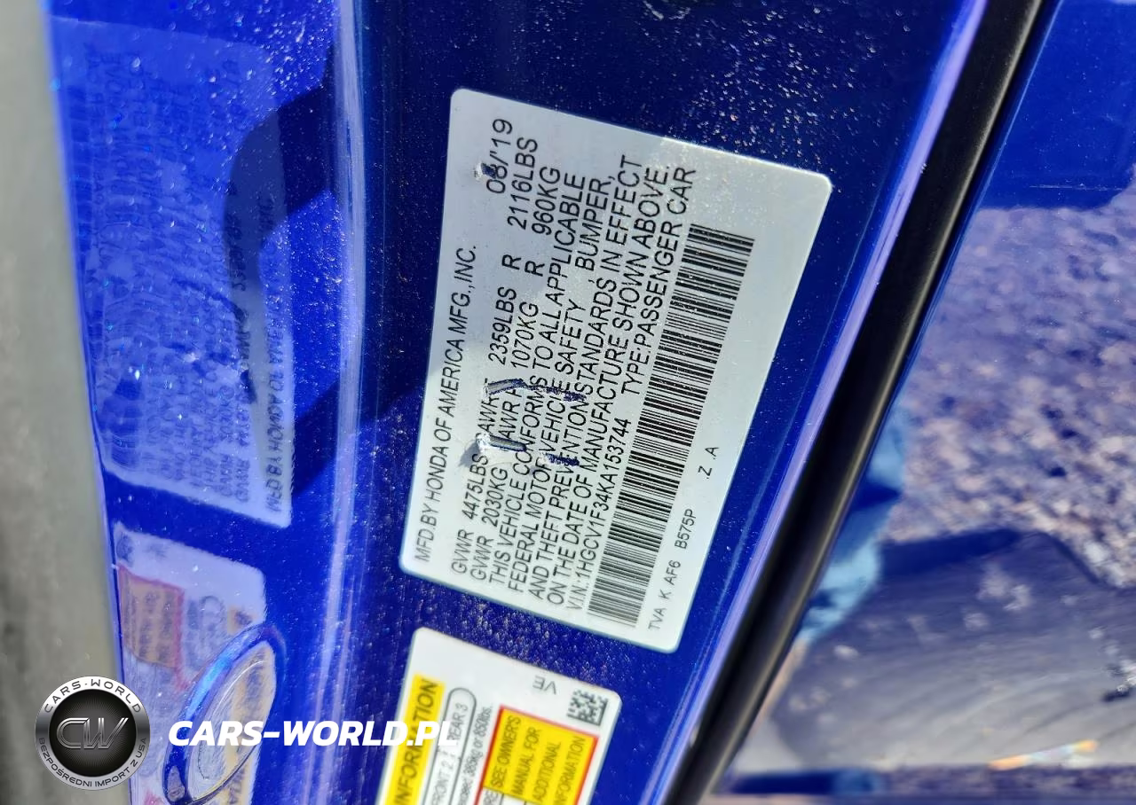 2019 Honda Accord Sport VIN:1HGCV1F34KA153744 - 12
