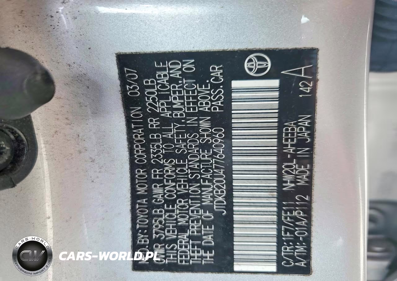 2007 Toyota Prius Base VIN:JTDKB20U477640960 - 12