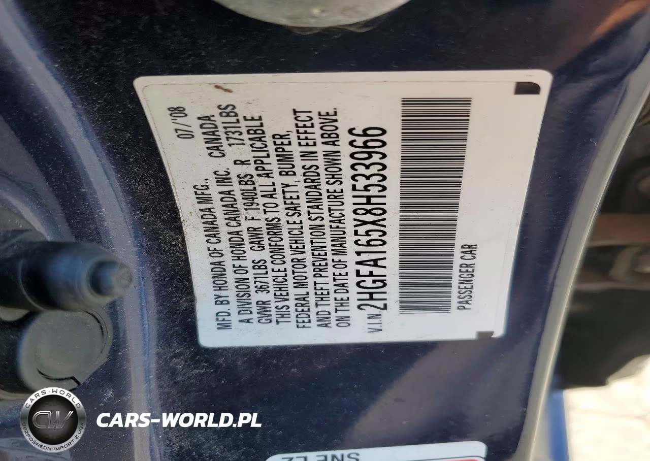 2008 Honda Civic Lx VIN:2HGFA165X8H533966 - 12